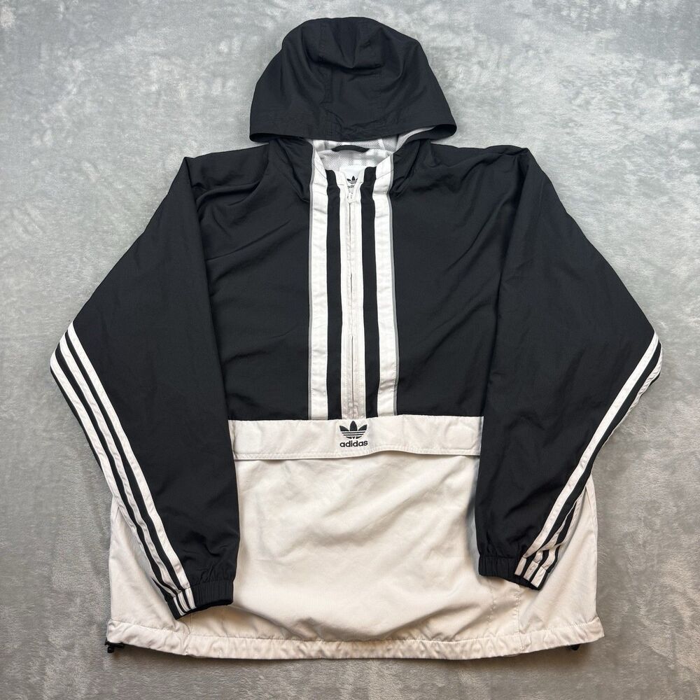 Adidas Originals Trefoil 3 Stripe Anorak Windbreaker Jacket Black White XL